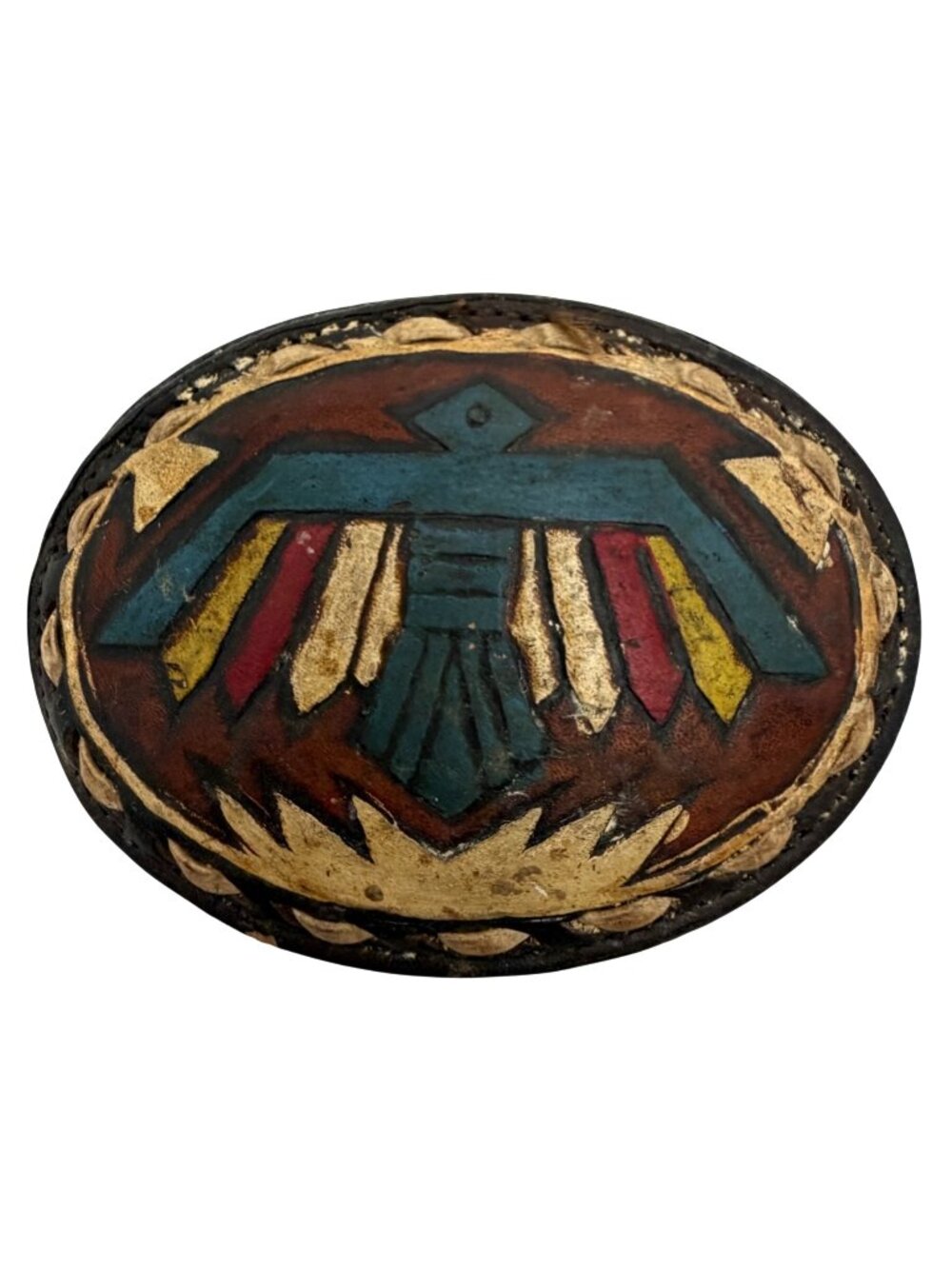 Justin Tooled Leather Native American Eagle Western Belt Buckle Oval 4 inches